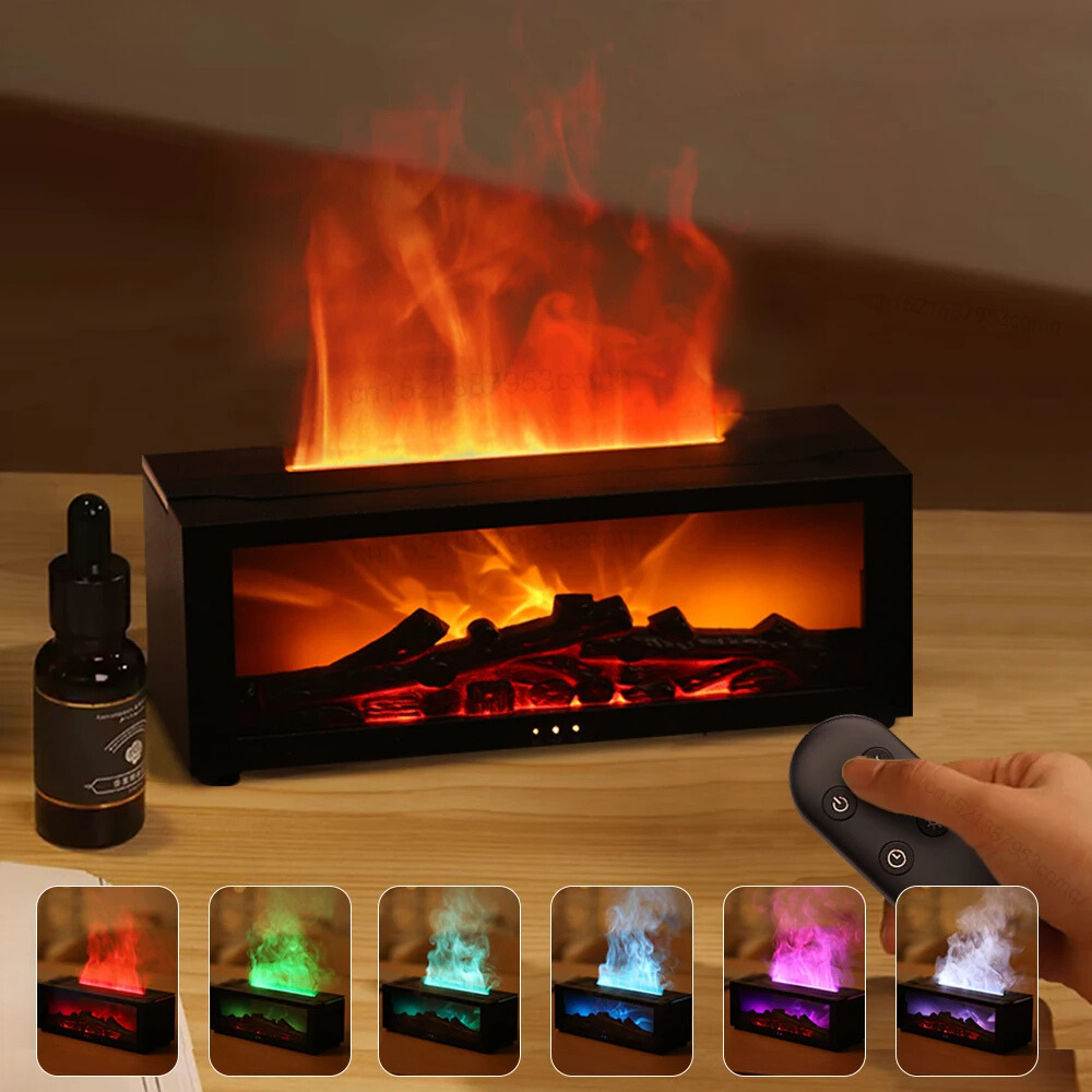 Fireplace Flame Humidifier with Essential Oil Diffuser & Remote Control | 7 LED Colors