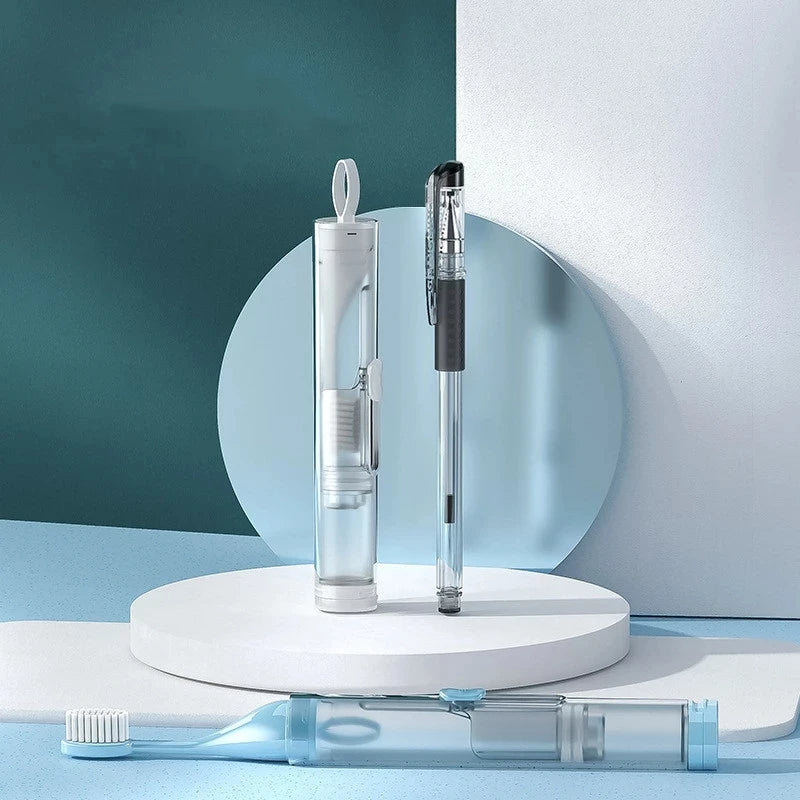 Portable 3-in-1 Travel Toothbrush with Built-in Toothpaste Tube and Case – Extra Soft Bristles