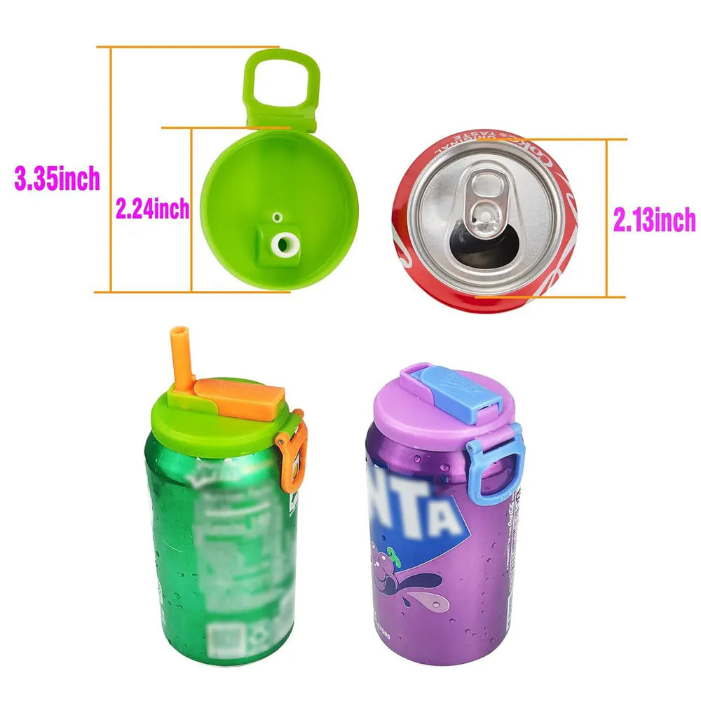Reusable Soda Can Lid Covers with Silicone Straws – Spill-Proof, BPA-Free, Colorful Drink Covers (Fits 2.13" Cans)