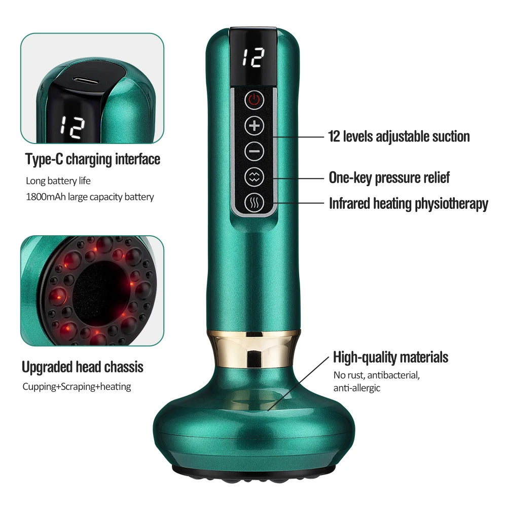 3-in-1 Intelligent Infrared Cupping Massager | 12 Suction Modes | Handheld Cellulite Vacuum Therapy Device