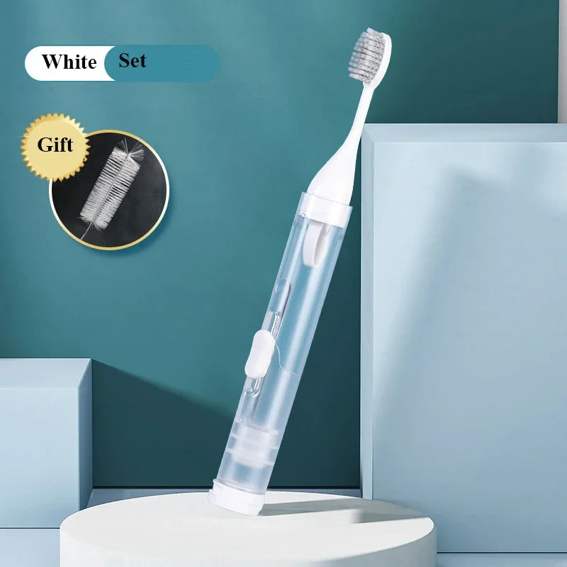 Portable 3-in-1 Travel Toothbrush with Built-in Toothpaste Tube and Case – Extra Soft Bristles