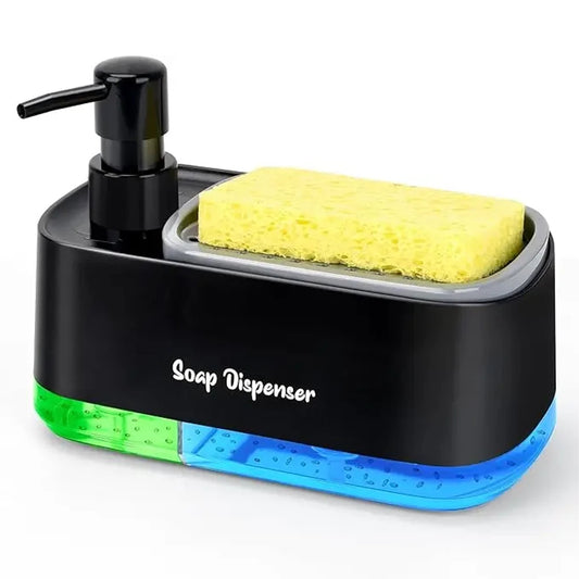 3-in-1 Dual Soap Dispenser Set with Sponge Holder – Compact, Leak-Proof Kitchen Organizer