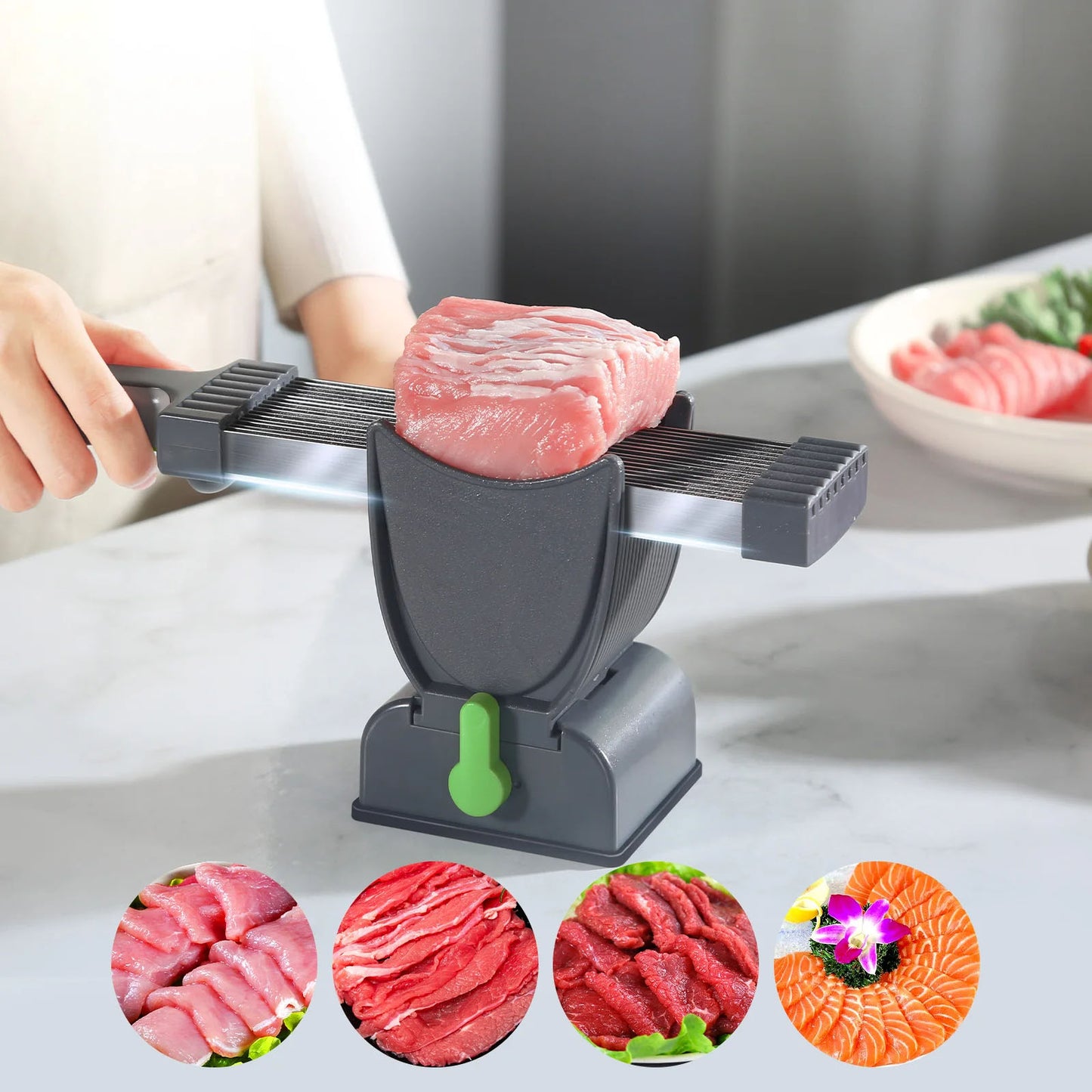 Fresh Meat Slicer Cleaver Set | Stainless Steel 17-Blade Cutter with Adjustable Thickness