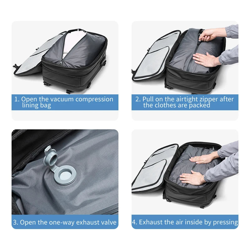 Smart Compression Travel Backpack – 60L Capacity in Carry-On Size | Vacuum Seal, Water-Resistant, TSA-Approved & Anti-Theft Design