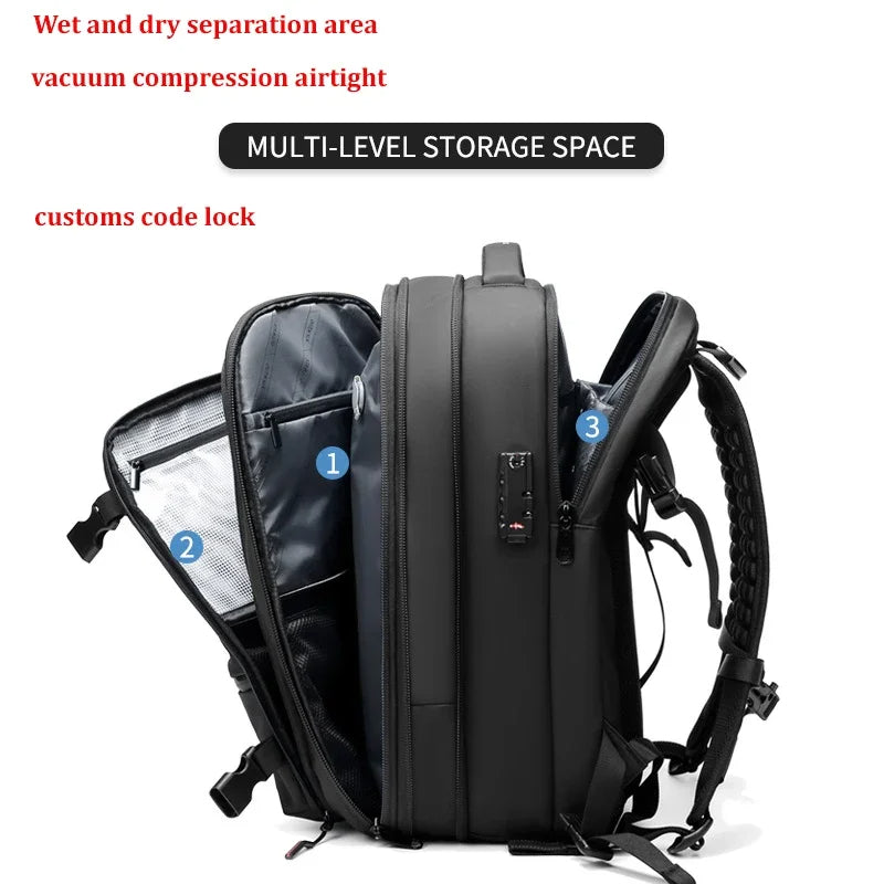 Smart Compression Travel Backpack – 60L Capacity in Carry-On Size | Vacuum Seal, Water-Resistant, TSA-Approved & Anti-Theft Design