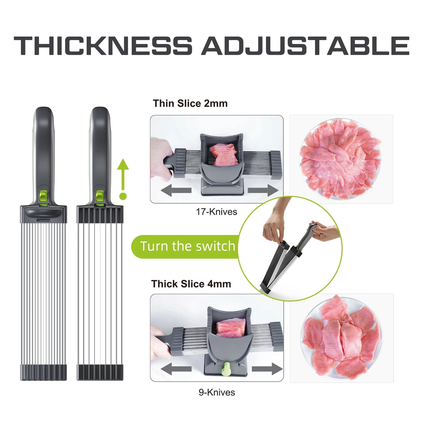 Fresh Meat Slicer Cleaver Set | Stainless Steel 17-Blade Cutter with Adjustable Thickness