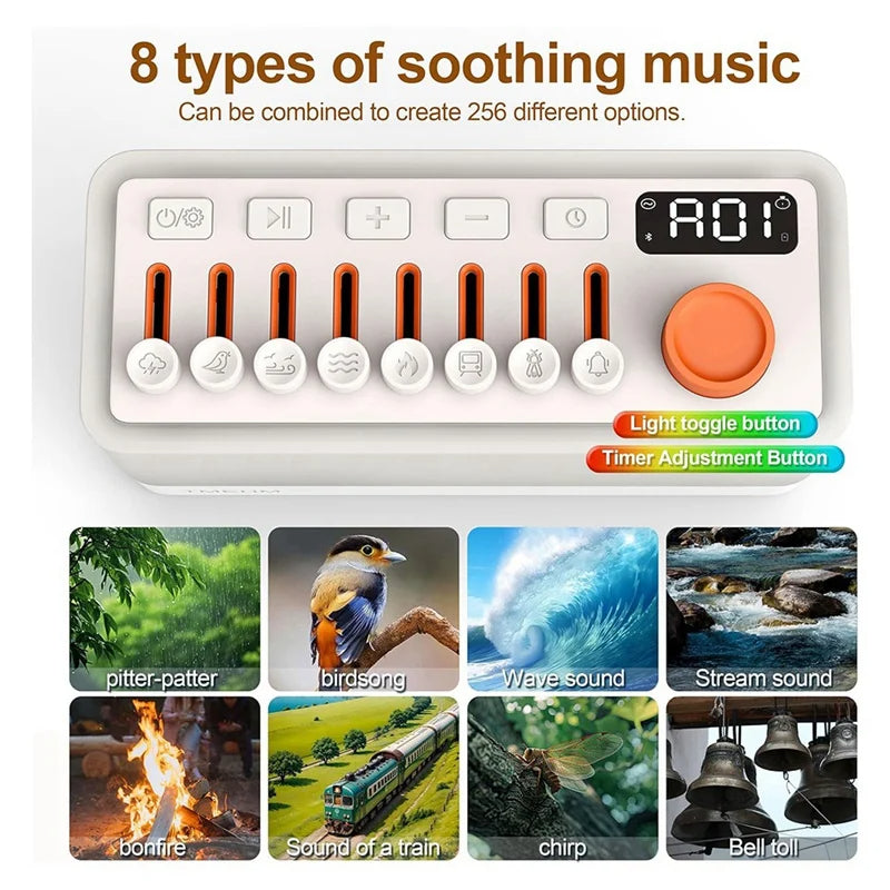 Ambient Sound Machine – 8 Soothing Sounds, Night Light, Bluetooth Speaker & Sleep Timer