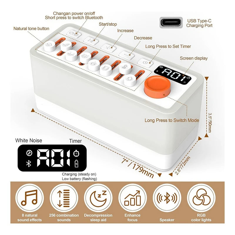 Ambient Sound Machine – 8 Soothing Sounds, Night Light, Bluetooth Speaker & Sleep Timer